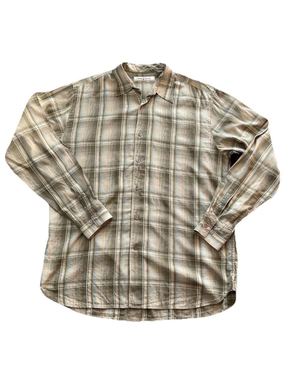 Tommy Banana Men’s Long Sleeve Plaid Shirt Size Large Button Down Browns Blue